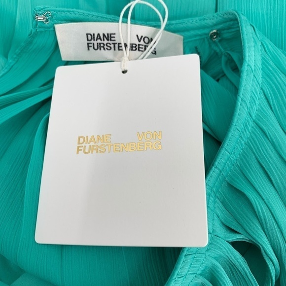 DVF Diane von Furstenberg Ria Crest green pleat shift dress chiffon new Small 4 - Picture 4 of 5
